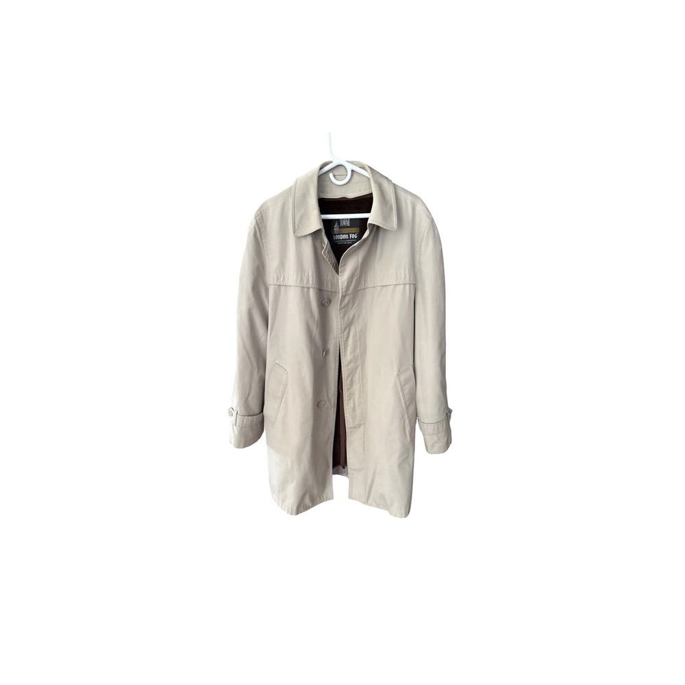 London Fog Mens Vintage Trench Coat Beige Button Front Zip Liner Long 44L